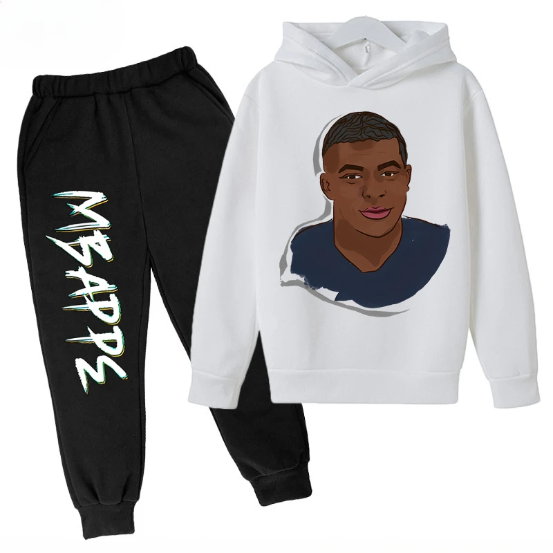 Spring and Autumn Mbappe Printed Children's Hoodie Set Sweatshirt Pants 2-piece Sportswear Set for Boys and Girls Kids Clothes