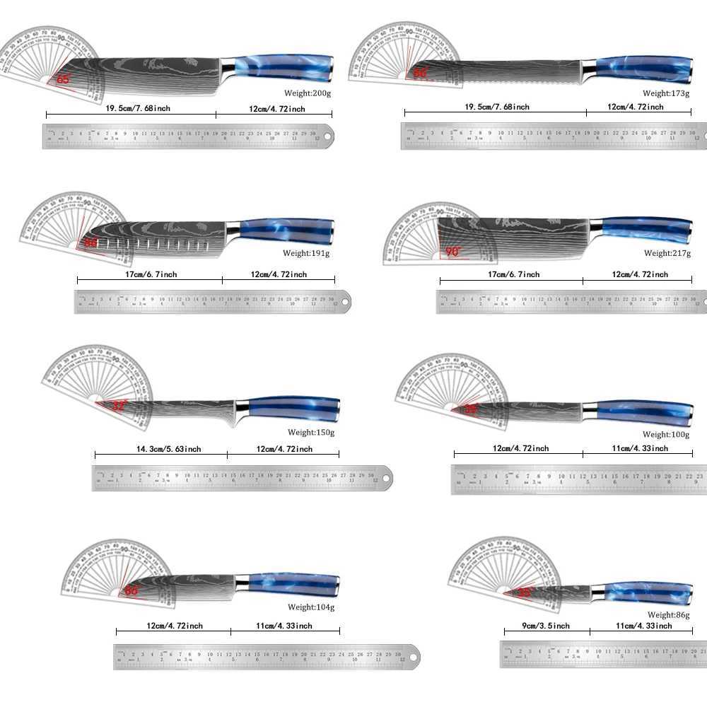 XITUO 1-8 piece kitchen knife set blue resin handle for chef knives Paring knife Boning knife Santoku knife razor sharp X241102