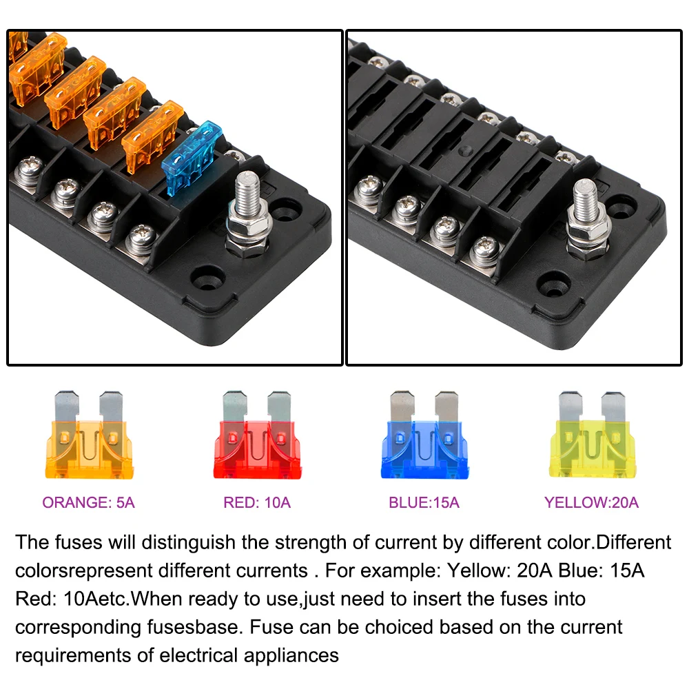 For Auto Car Marine Trike Flame Retardant V A Fuse Box Holder Ways Blade Block With Double Fuses