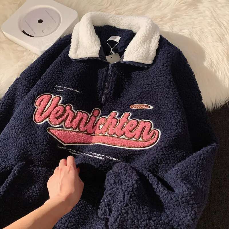 Women's Autumn/Winter 2023 New Style American Vintage Polo Collar Long Sleeve Sweatshirt Idle Letter Cking Jacket