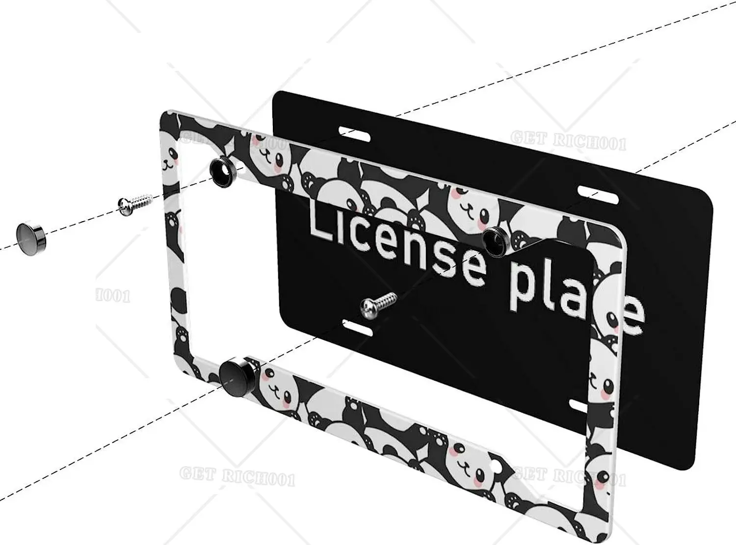 2Pack Car License Plate Frames Cute Baby Panda Lovely Bear Animals Aluminum Car Accessories with 4 Holes and Screws 12x6in