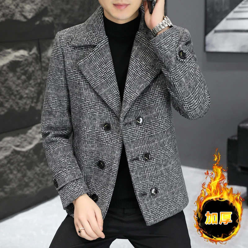 British style winter mens wool jacket double chest thick warm suit jacket casual business social trench coat M-4XL 241031