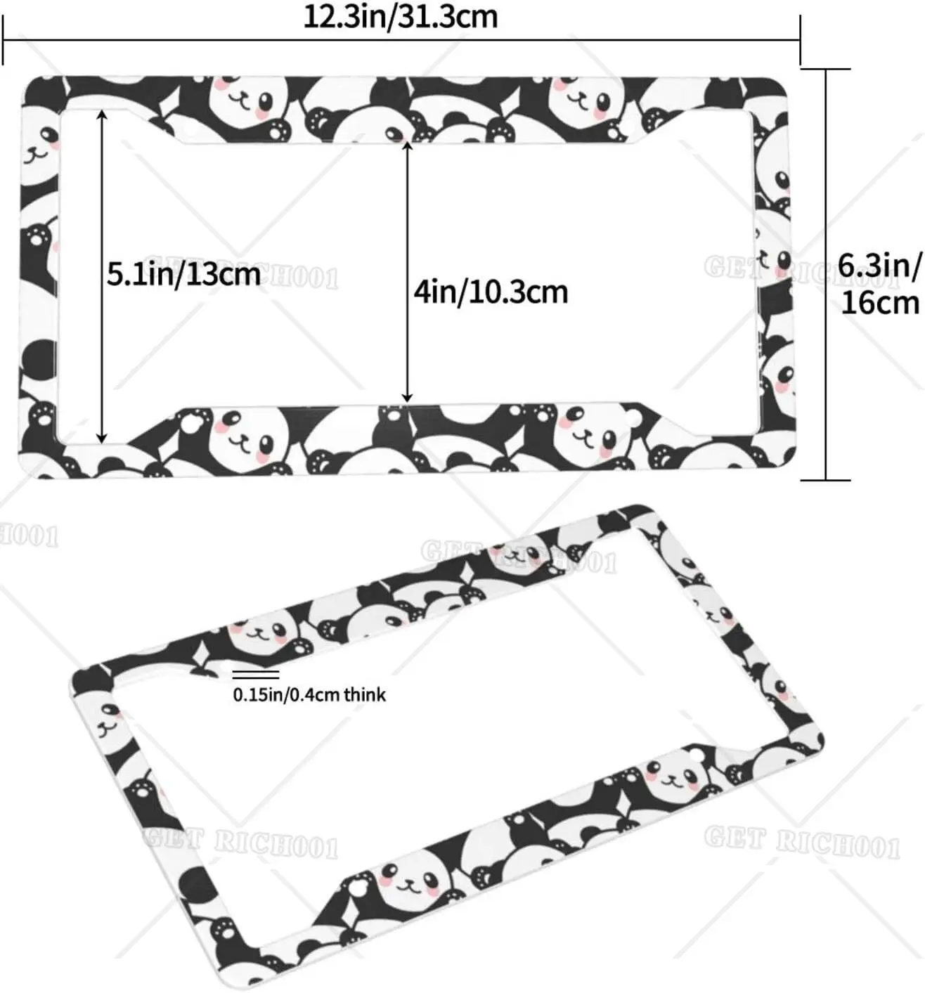 2Pack Car License Plate Frames Cute Baby Panda Lovely Bear Animals Aluminum Car Accessories with 4 Holes and Screws 12x6in