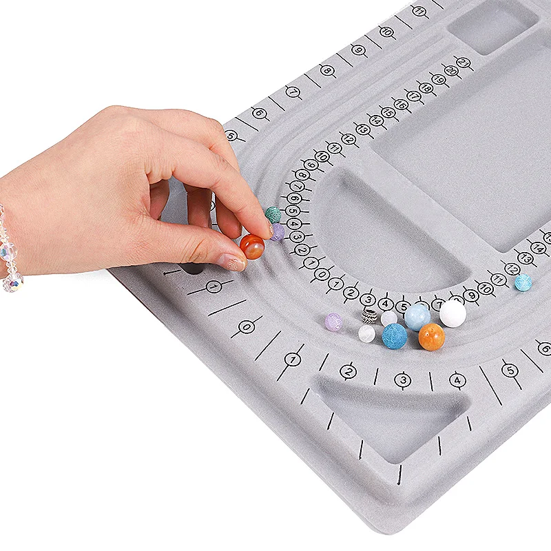 Flocked Beading Tray DIY Bracelet Necklace Jewelry Making Findings Beading Organizer Gray Bead Board Measuring Tools Accessories