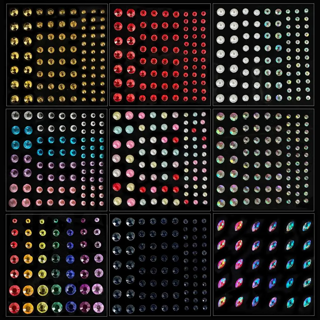 Colorful Face Jewelry Temporary Tattoos Eye Eyebrow Bindi Dots Gems Sticker Shiny Rhinestones Pearl Makeup Jewels Halloween Rave