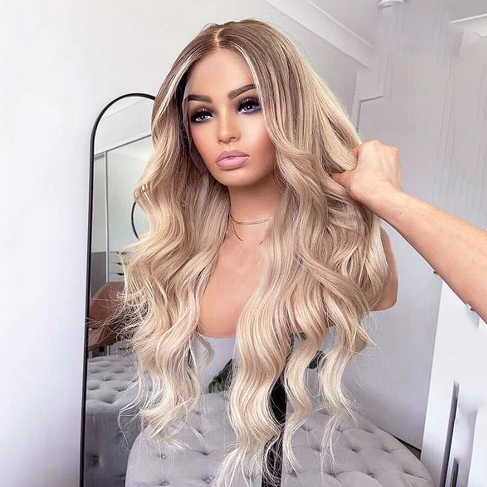 Ash Blonde Lace Front Human Hair wig Body Wave 613 Blonde Colored Brown Hightlight Ombre full lace Frontal Hd Transparent lace