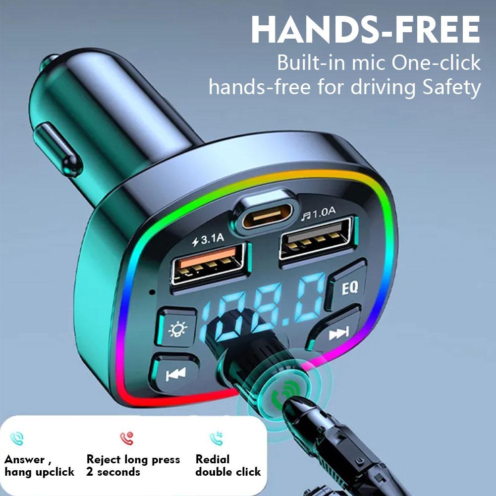 1 Pcs Car MP3 Player Bluetooth Receiver Multifunctional QC3.0 Fast Charging Colorful Atmosphere Light Handsfree Audio Receiver 1eabb 5 b7056