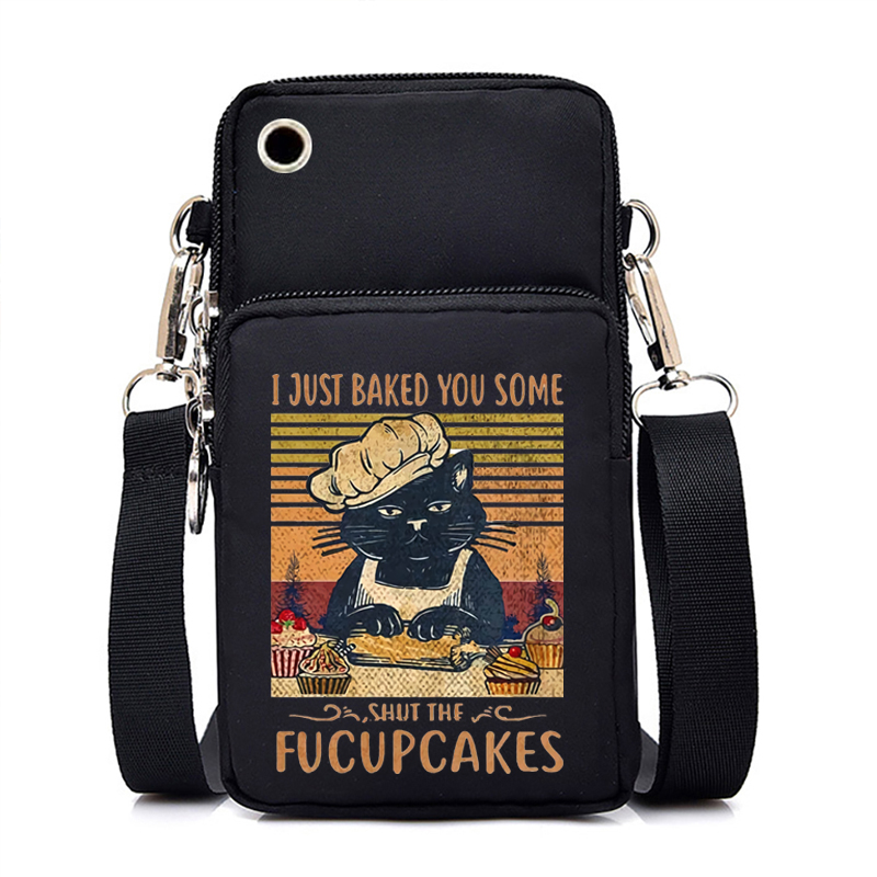 Black Cat Bag Women Men Mobile Phone Bag Crossbody Universal Xiaomi/huawei/iphone Ect Black Cat Purse Wristlet Shoulder Bag