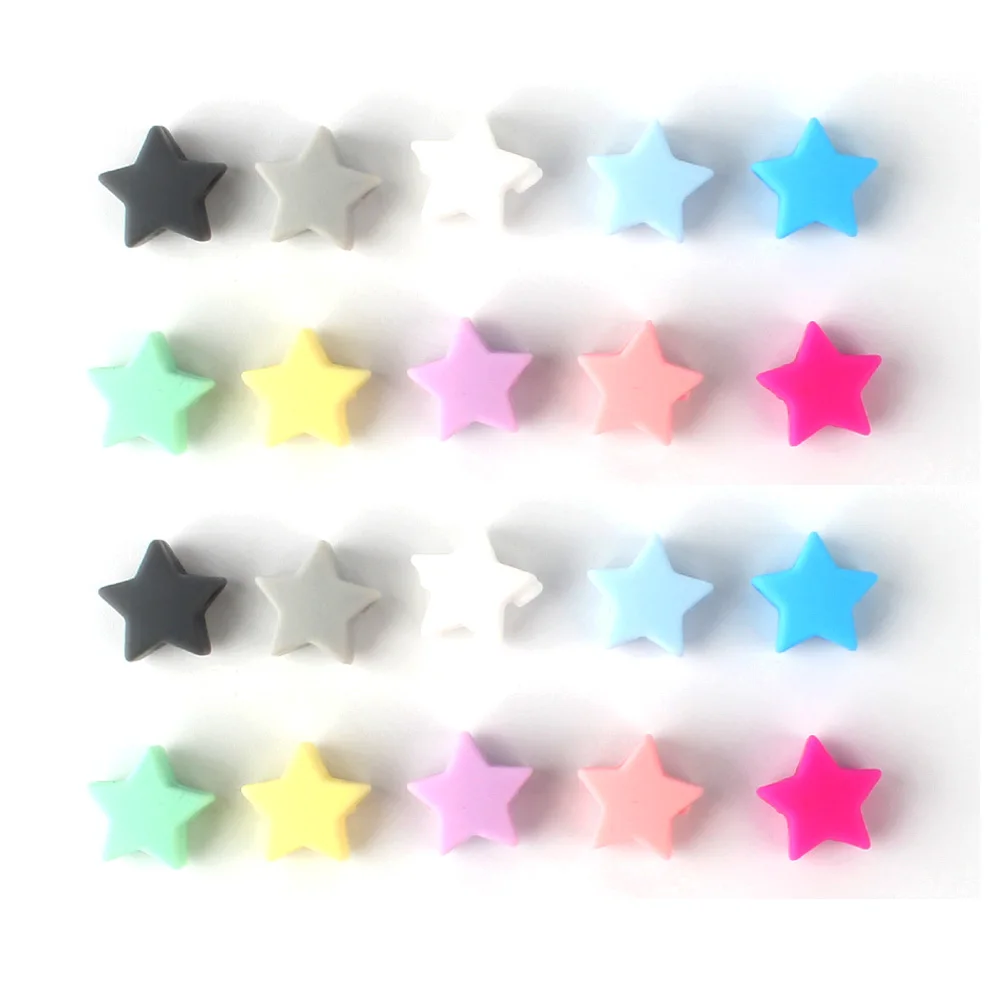 10pcs Mini Heart Star Silicone Beads Baby Teething Beads Food Grade Nuring Teether DIY Pacifier Chain Necklace Accessories