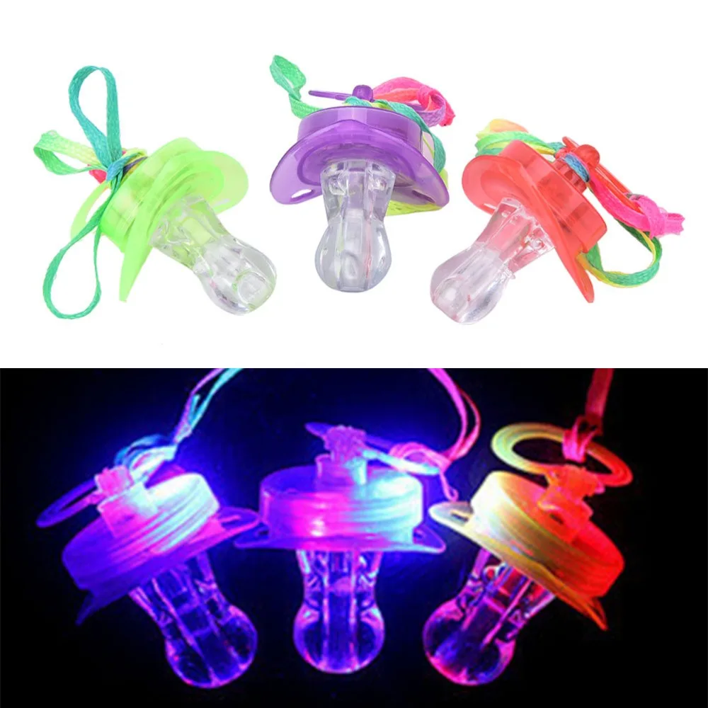Glowing Flashing LED Pacifier Whistle Night Light Up Blinking Joke Pacifier Toy LED Pacifier Party Rave Soft Necklace