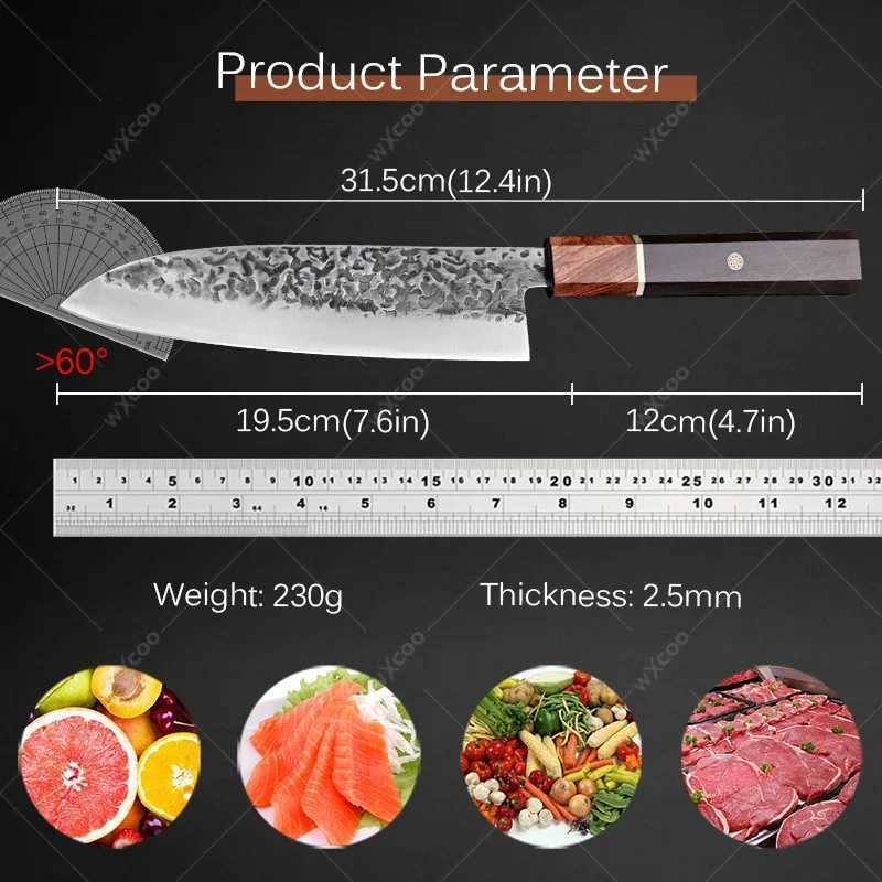 Professional Japanese Sanmi Knife Stainless Steel Kitchen Chef Knife Forging Hammer Pattern Kitchen Meat Smart Slicer Knife X241102