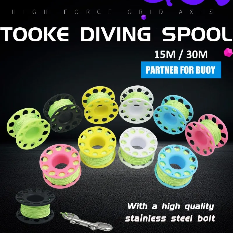 Diving Spool Finger Reel 30m with Bolt Snap Hook SMB Safe Equipment BCD Accessories Cave Wreck Guide Line Reel