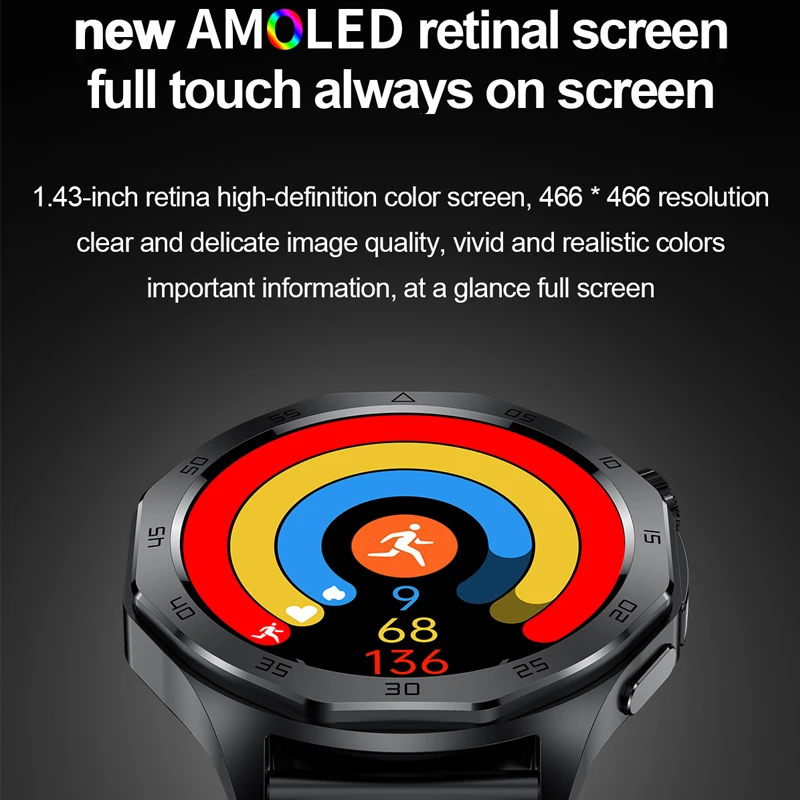 2024 New ECG Smart Watch 1.43'' AMOLED Screen Heart Rate Blood Pressure Bluetooth Call SOS Men Health Care Sports Smartwatch