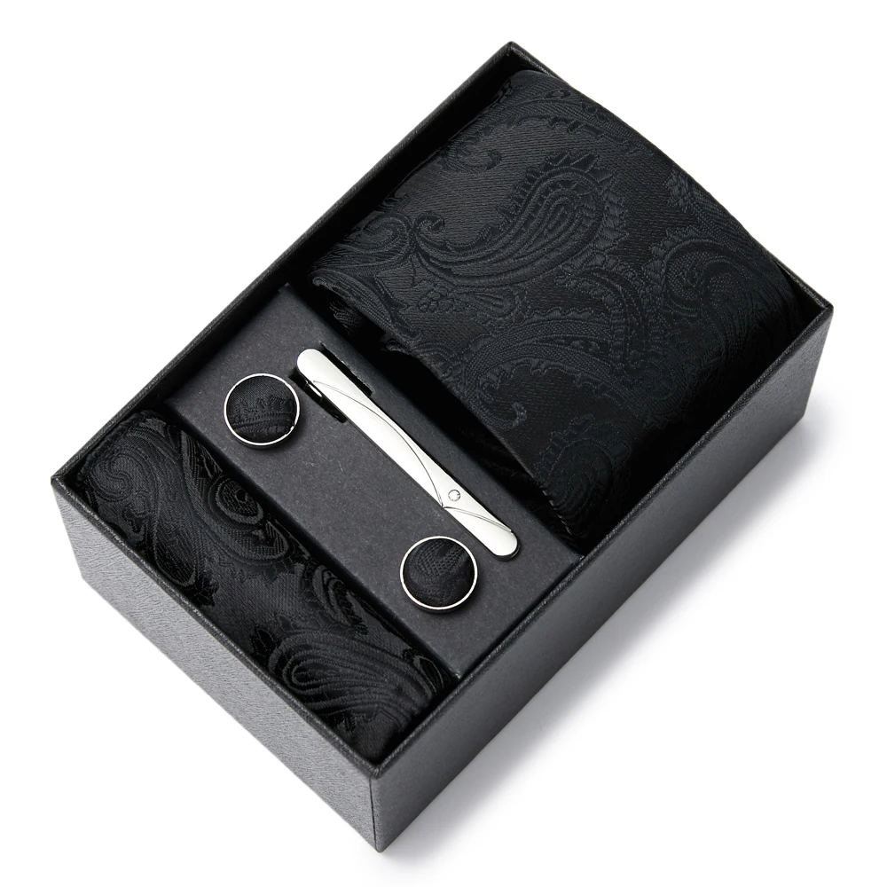 Wholesale 2023 New Style Silk Wedding Gift Tie Pocket Squares Set Necktie Box White Men Suit Accessories Fit Wedding