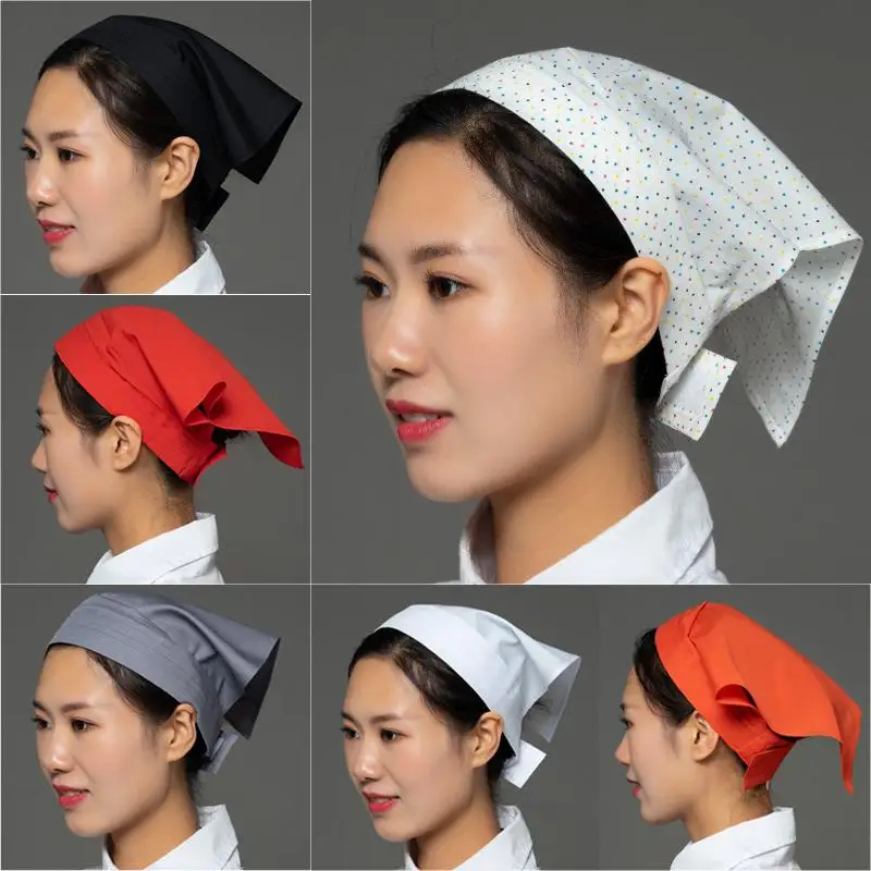 1Pc Restaurant Waiter Triangle Headband Chef Hat Men Women Kitchen Portable Solid Color Hat Food Hygiene Work Hat