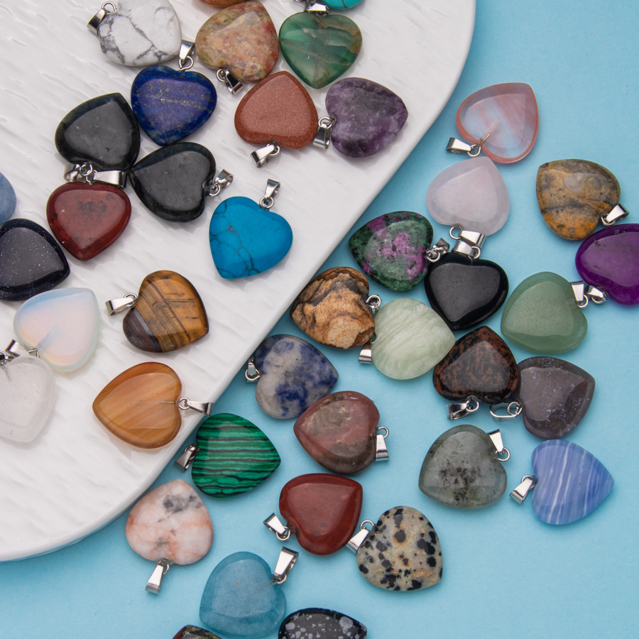 Heart Shape Real Nature Gem Stone Pendent for Necklace Charm Beads Sea Opal Pendent Gemstone Agate Pendent for Making Necklace DIY Jewelry Making Acce