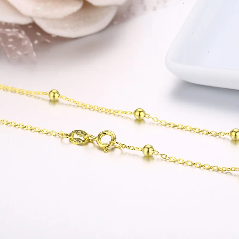 35cm-90cm 925 Sterling Silver Gold Color Beaded Cross Chain Choker Necklaces Women Girls Jewelry Kolye Collares Collane Ketting