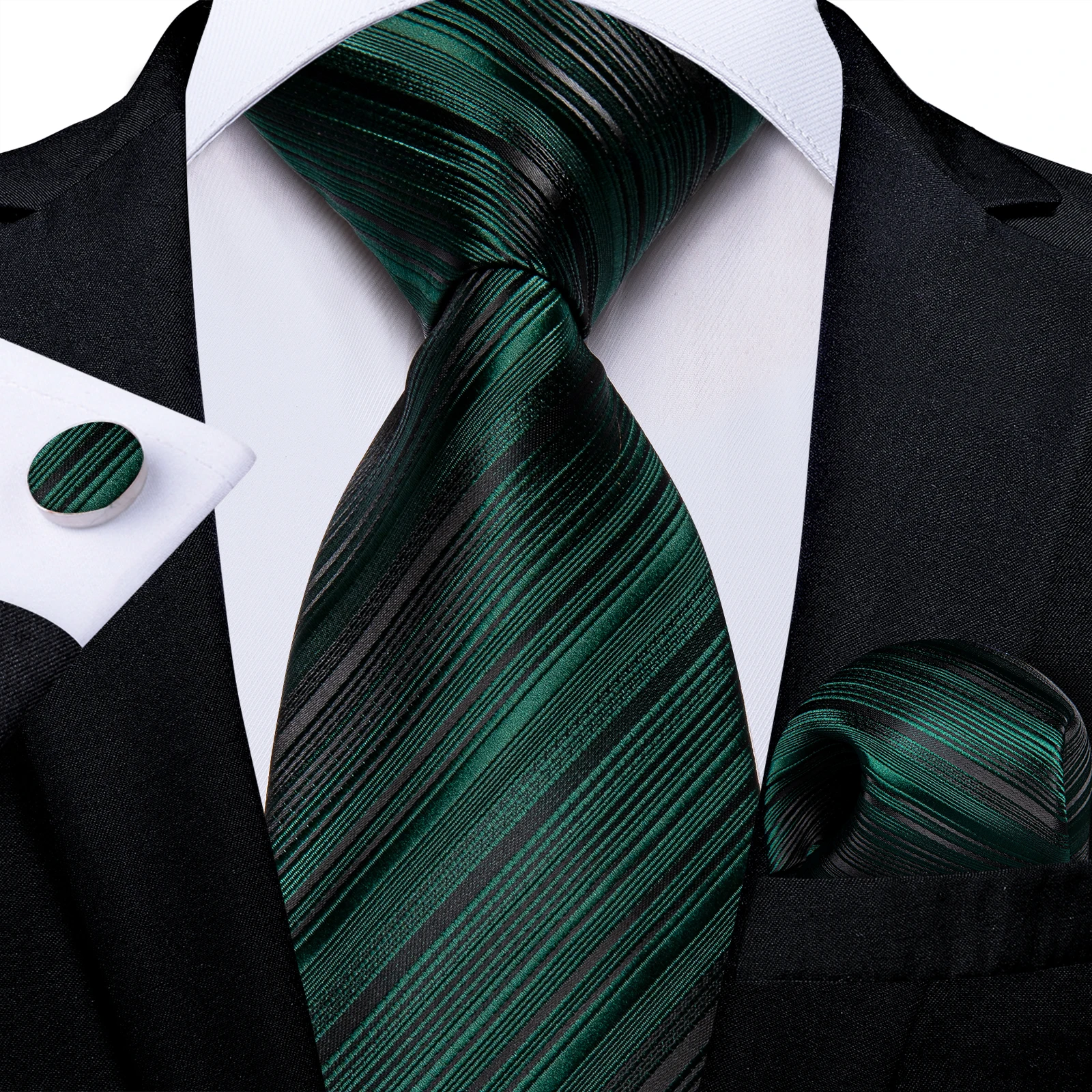 Men's Wedding Party Plain Striped White Tie Set Handkerchief Cufflinks Red Blue Green Jacquard Woven 8cm Necktie for Suits