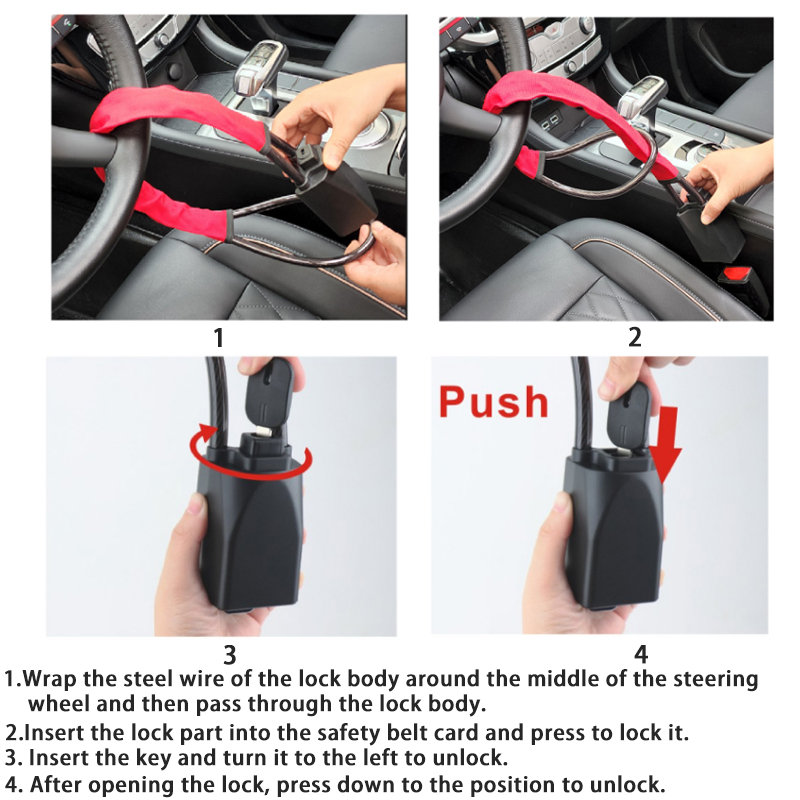 Car Steering Wheel Lock Universal Seat Belt Anti-Theft Lock With 2 Keys Anti-theft Device For Most Cars SUV Car Accessories