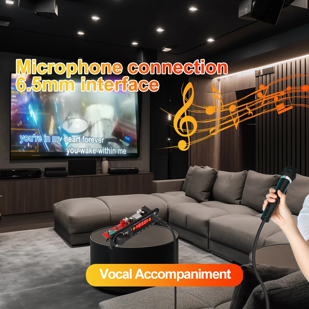 150W DIY Amplifier Bluetooth Decoder Board 12V 6.5mm Microphone FM Radio TF USB Car Audio Music Player Speakers Volume Control