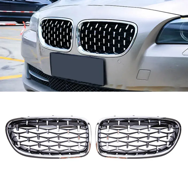 Car Front Kidney Bumper Grill Grilles Diamond Style Racing Grille Silver For BMW 5 Series F10 F11 F18 520 523 525 530i M5 10-17