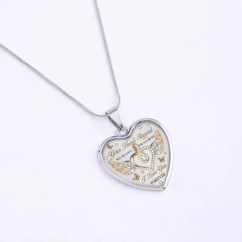 Infinity Heart Angel Wings Pendant Necklace Daddy's Girl Epoxy Necklaces Memorial Jewelry Gift