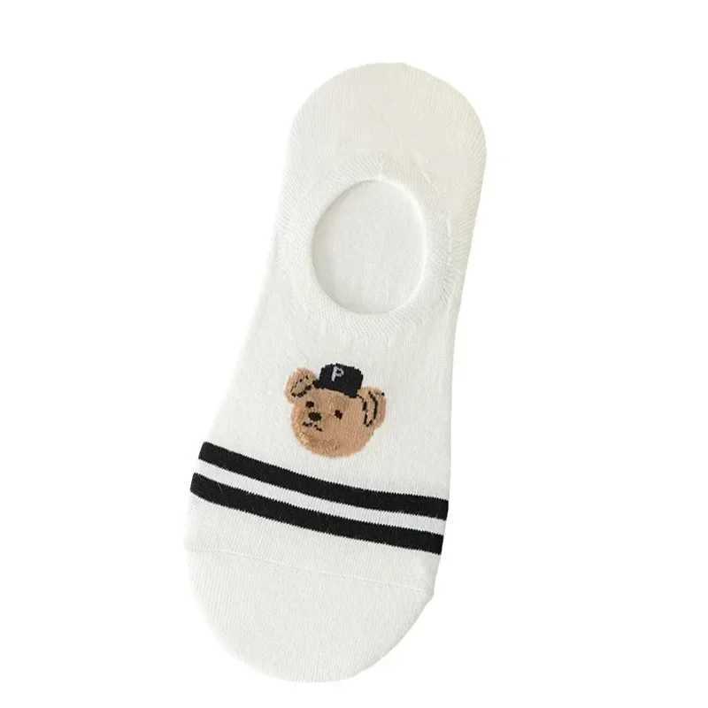 5 pair/batch fashion men boat non slip transparent silicone cotton ankle slippers Cartoon bear summer autumn LX241102