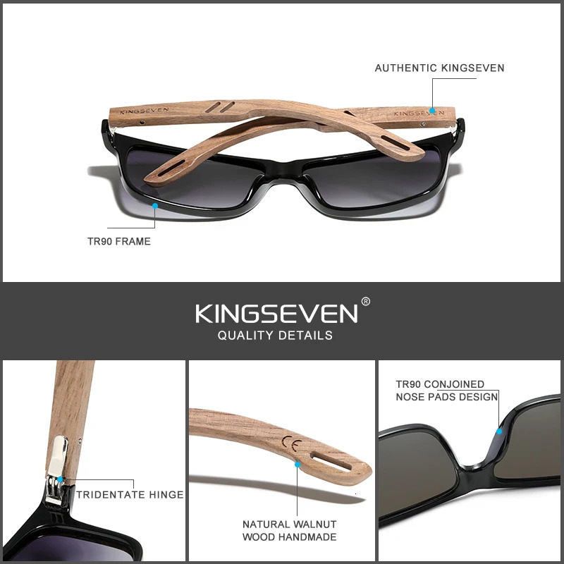 KINGSEVEN n TR90walnut wood handmade sunglasses mens polarized glasses accessories sunglasses reinforced hinges 241031