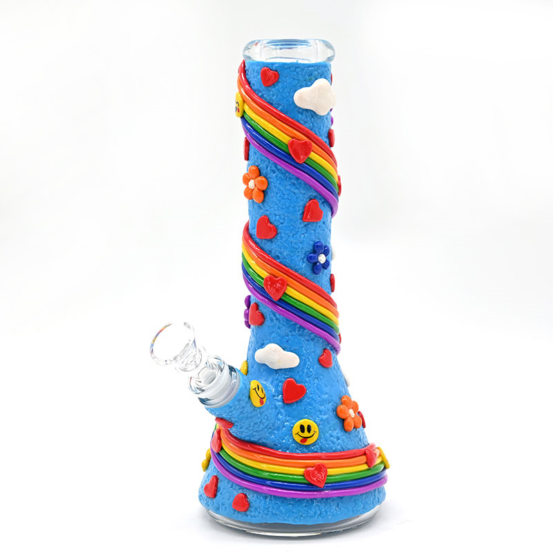 10in Polymer Clay Rainbow Glass Water Pipe,Glass Hookah,Glass Bong,Desktop Decoration,Handicraft Ornament For Festive Home Office Living Room,Smoking 