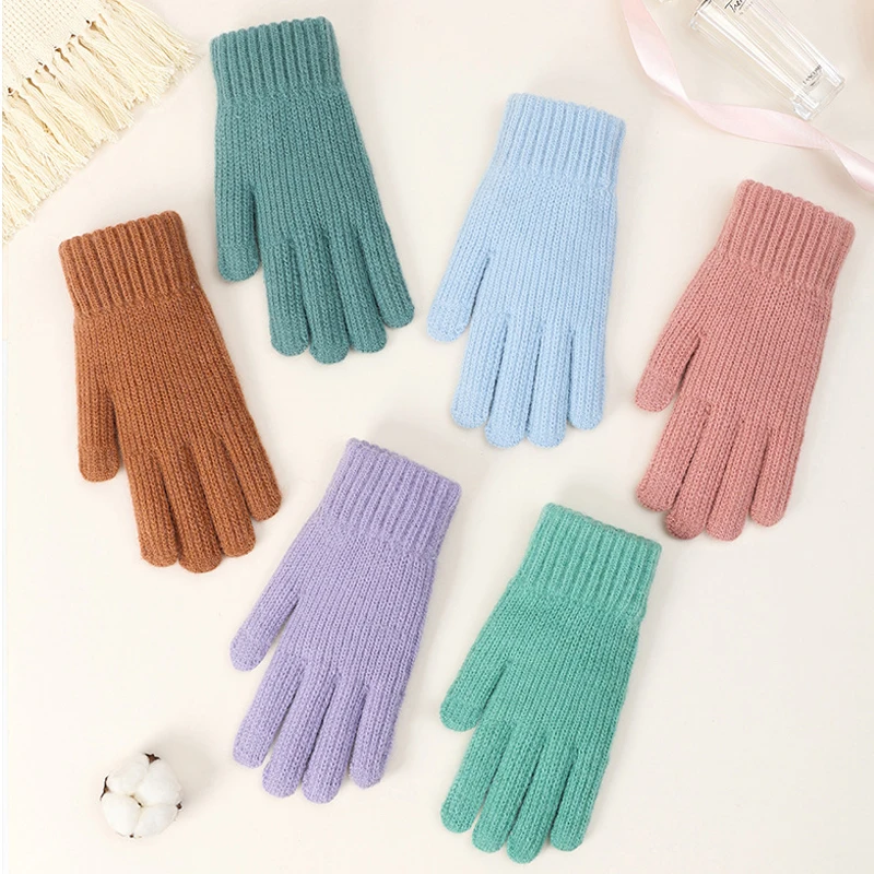 Women s Knitted Gloves Winter Full Finger Lady Autumn Warm Thick Touch Screen Skiing Unisex Mittens 5