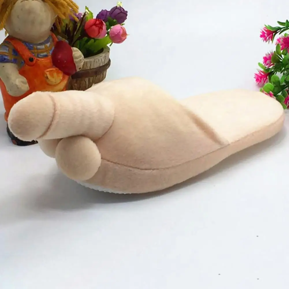 1 Pair Warm Slippers Lightweight Winter Slippers Funny Modeling Penis Shape Bedroom Couple Winter Warm Slippers Cold-proof