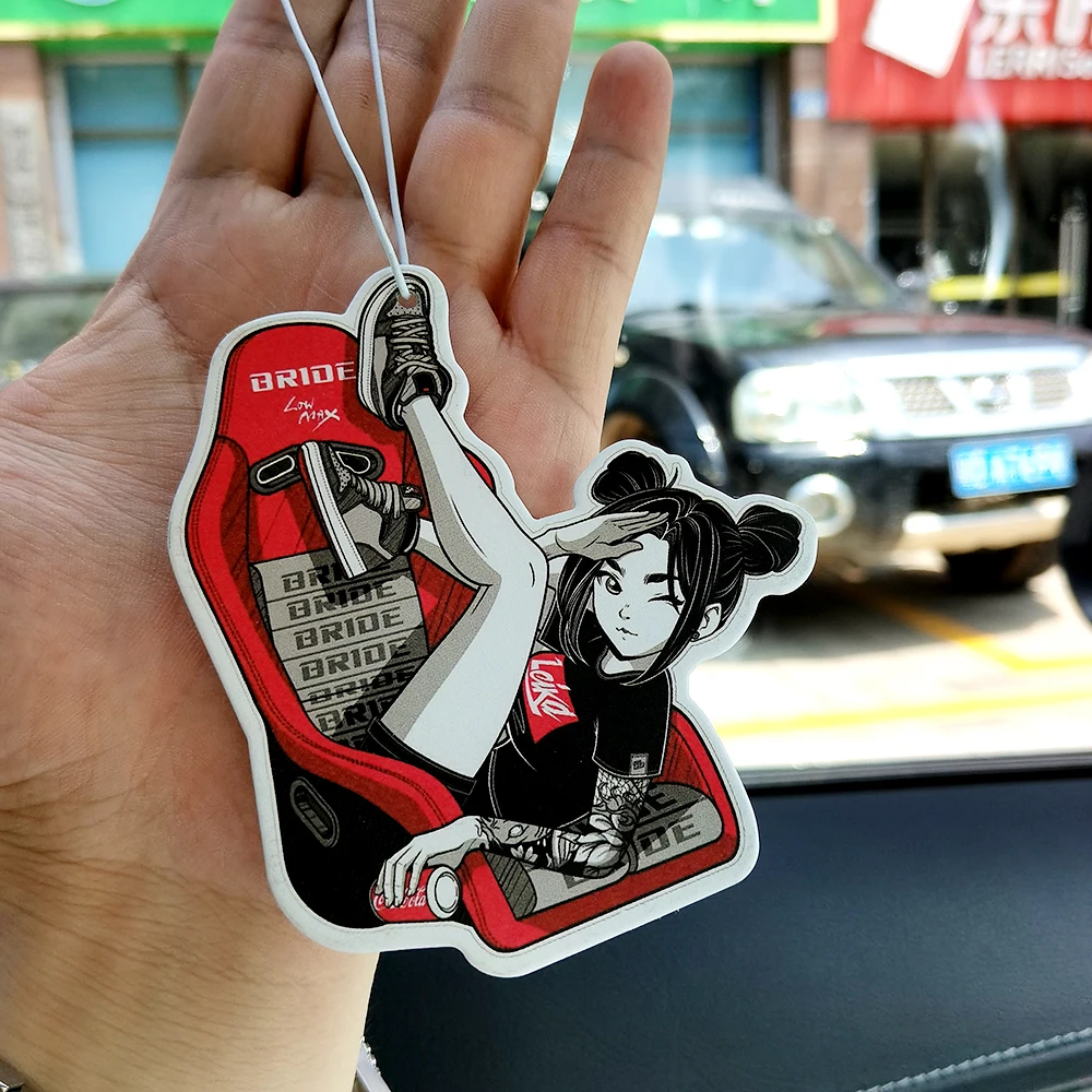 JDM Racing Car Auto Tuning Parts Air Freshener Girl Rear View Mirrow Pendent Turbo Brake Disc Wheel Rim Fake Taxi Initial D