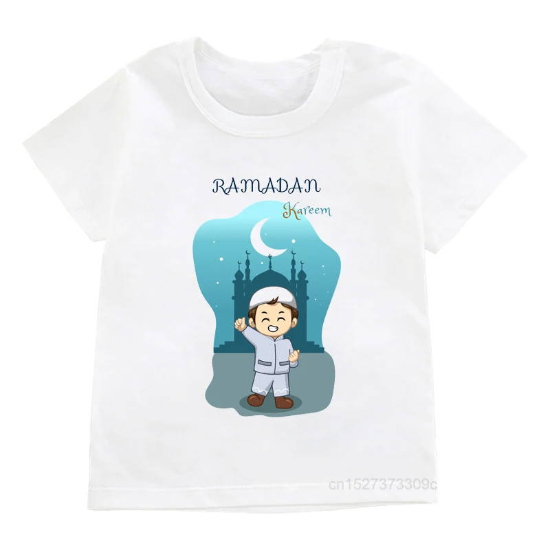 Boy/Girl Happy Ramadan Print Clothes Child T-shirt Eid Mubarak Kid Shirt Short Sleeve Toddler Islamic Muslim Holiday Gift Tees
