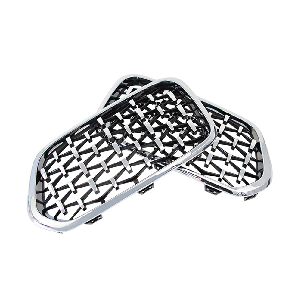 1 Pair Left Right Front Diamond Kidney Grill Racing Grilles Gloss Black For BMW X2 F39 2018 2019 2020 2021 Meteor Style