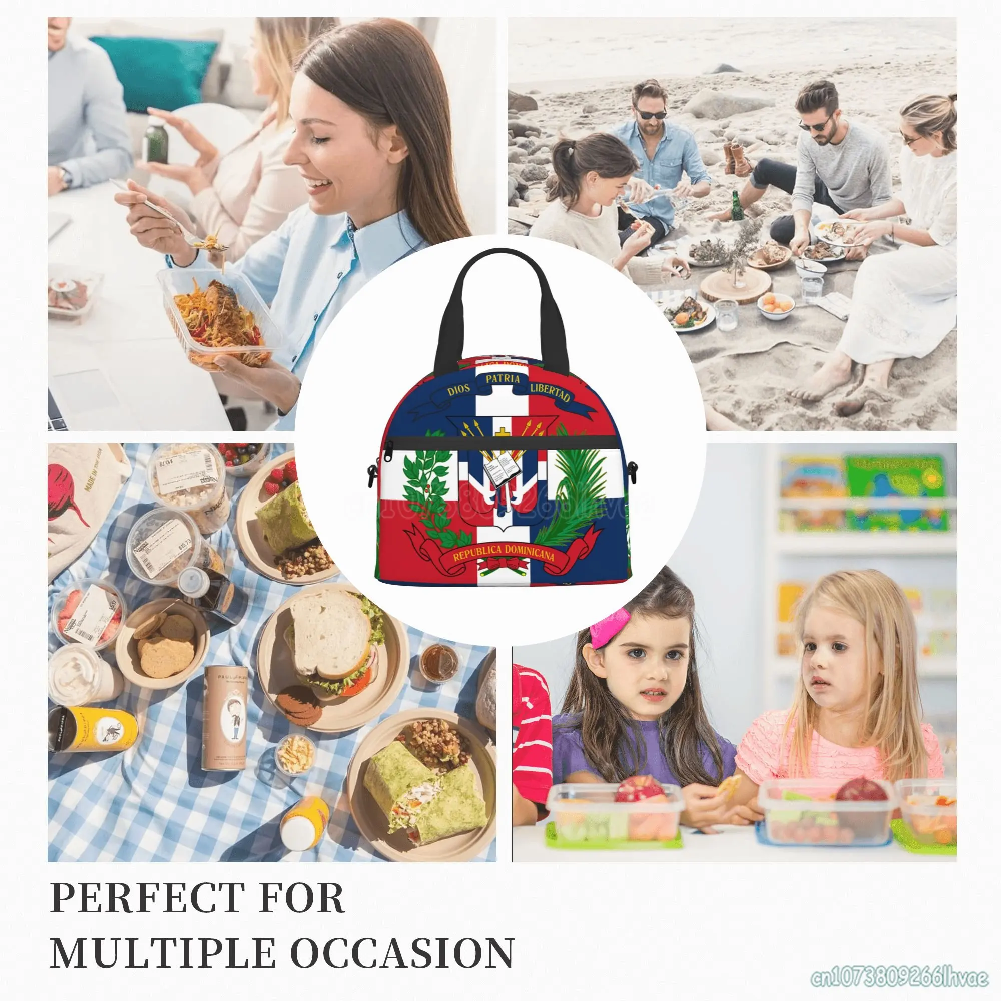 Dominican Republic Flag Insulated Lunch Bags for School Work Picnic Food Leakproof Cooler Thermal Lunch Box for Women Kids