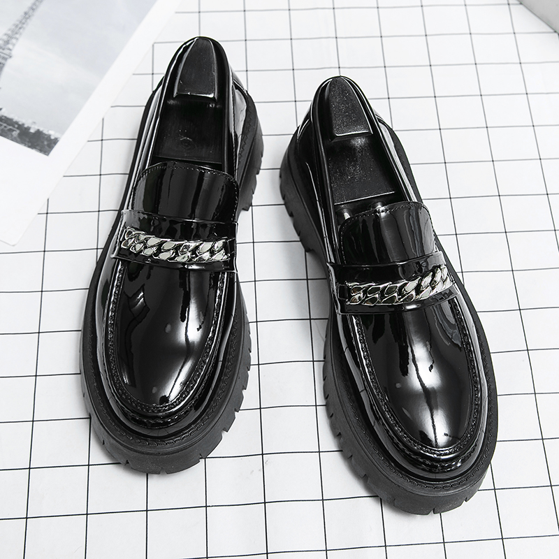 Spring Lacquer Leather Casual Shoes for Men Chain Loafers Men Shoes Slip-on High Quality Thick Bottom Oxford Shoes Wedding Shoes