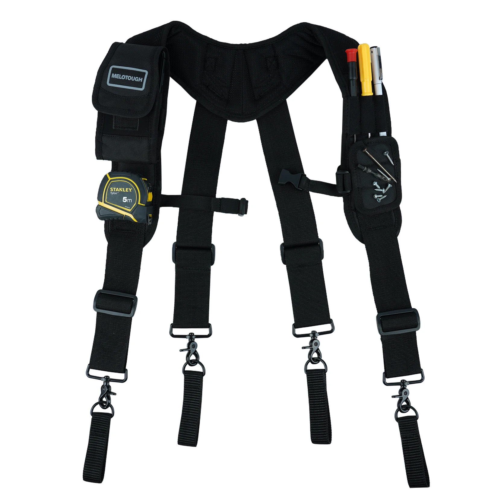 Magnetic Suspenders Tool Belt Suspenders with Large Moveable Phone Holder Pencil Holder, Adjustable Size Padded Suspends