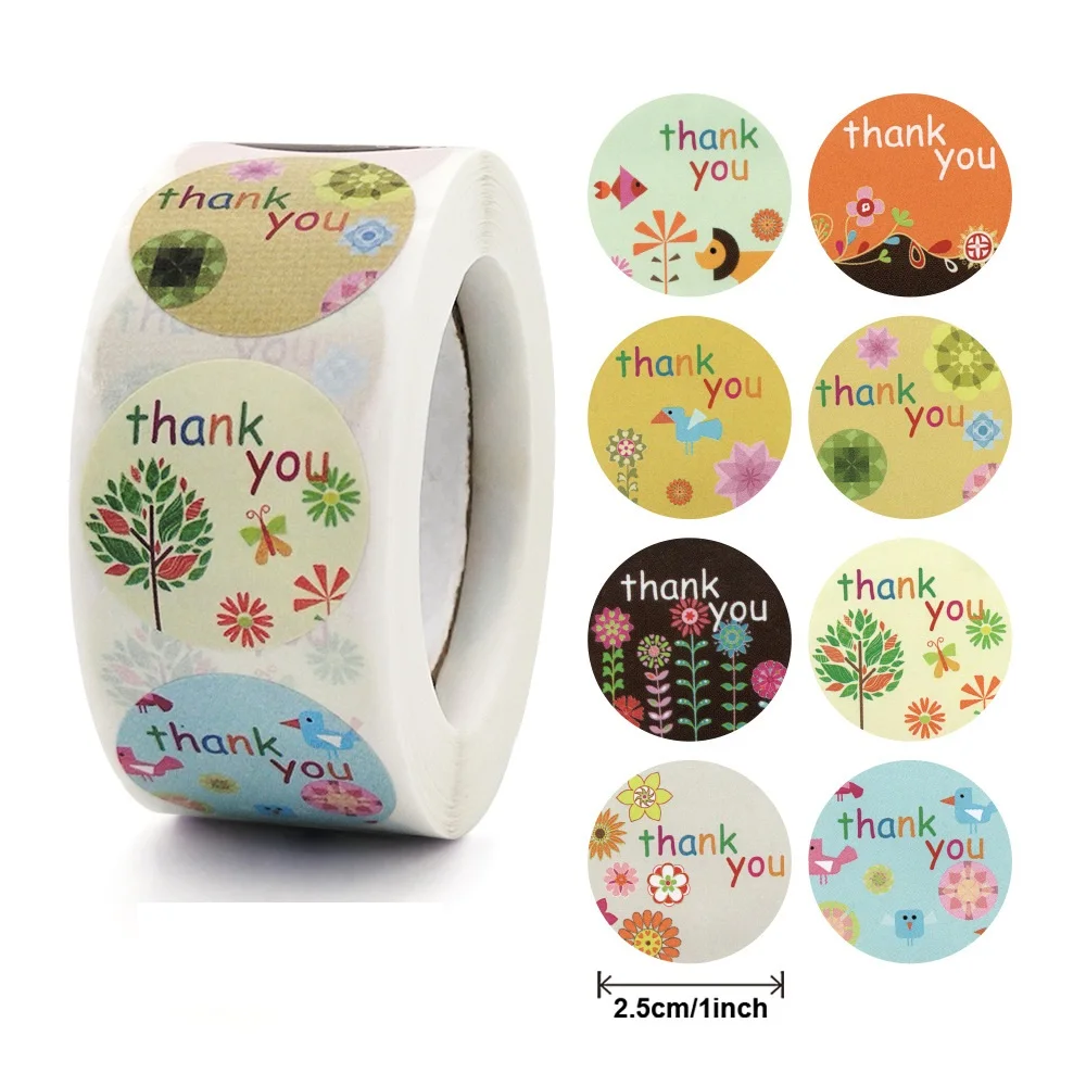 50-500pcs 8 styles of flowers, thank you stickers, gift sealing stickers