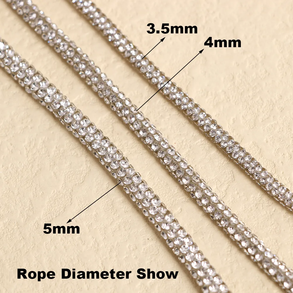 2 Yards Rhinestone Rope Glitter 4mm Crystal Tube Cord Trimming DIY Jewelry Bracelet Necklace Shoelaces Bag Strap Material Decor