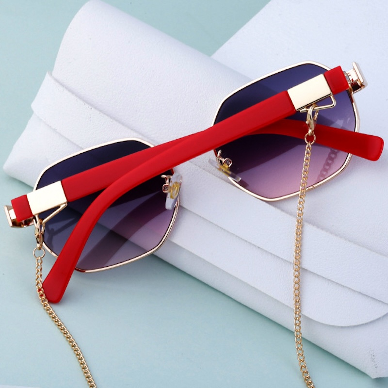 Vintage Sunglasses Women With Chain Small Frame Hexagon Luxury Brand Designer Punk Sun Glasses For Ladies Shades Fashion Square Sexy Cat Eye Oval Meta
