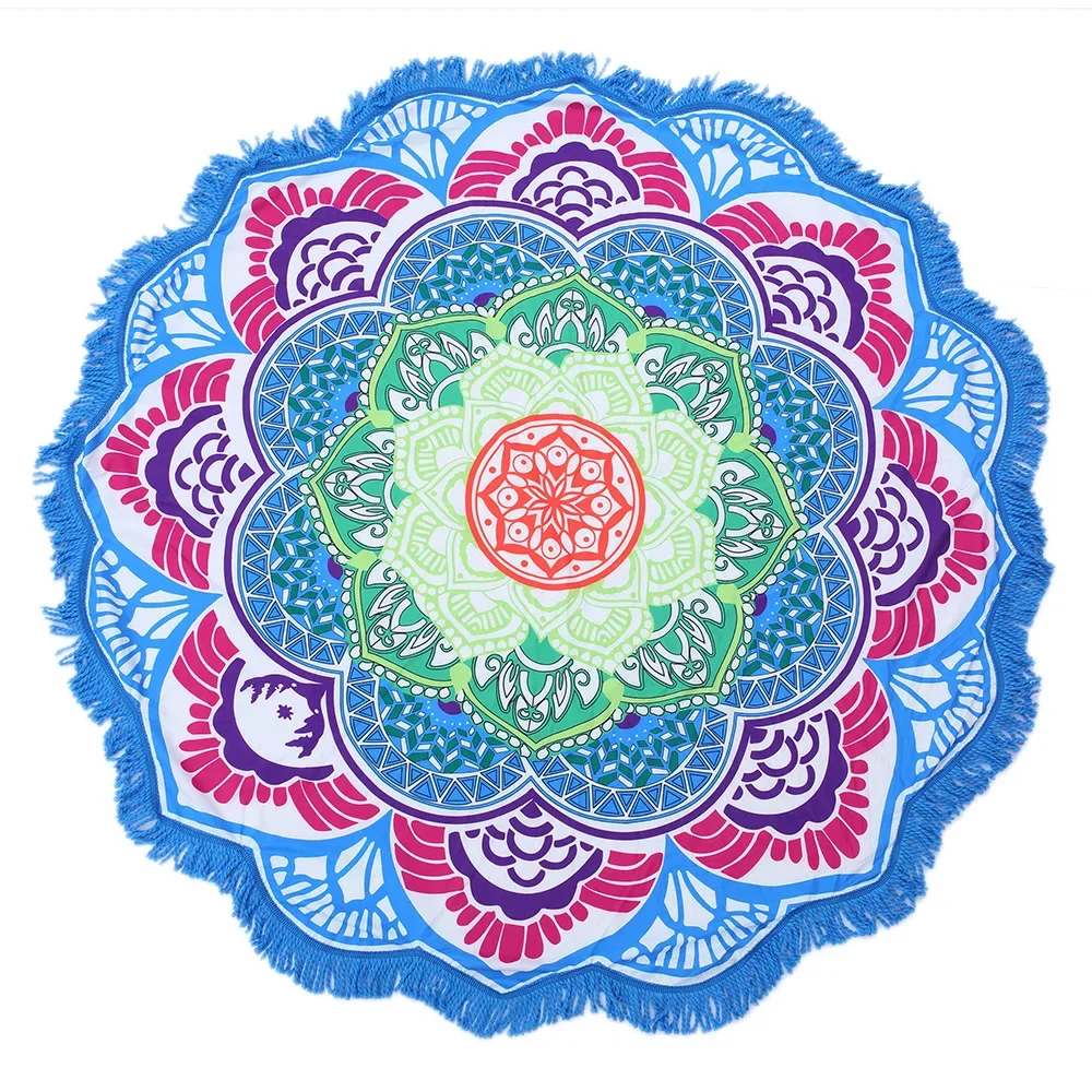 Yoga Mat Chakra Beach Towel Tassel Toalla Mandala Tapestry Sunblock Round Cover-Up Bath Towel Lotus Bohemian 150cm