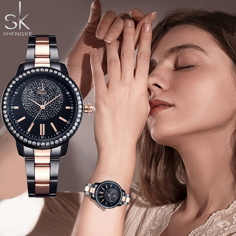 Shengke Rose Gold Watch Women Quartz Watches Ladies Top Brand Crystal Luxury Female Wrist Watch SK Girl's Clock Relogio Feminino