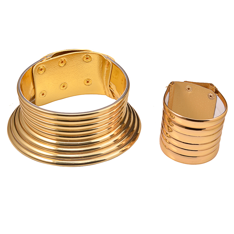 UDDEIN Vintage Statement Choker Necklace & Pendant Gold Color Leather African Jewelry For Women Torques Collar Maxi Necklace Set