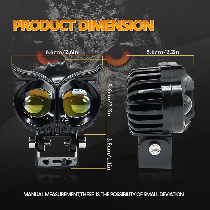 LED Lens Spotlight Dual Color White Yellow Light Owl Auxiliary Fog Lamp Double Lenses Spotlights For Motorcycle ATV Buggy Car