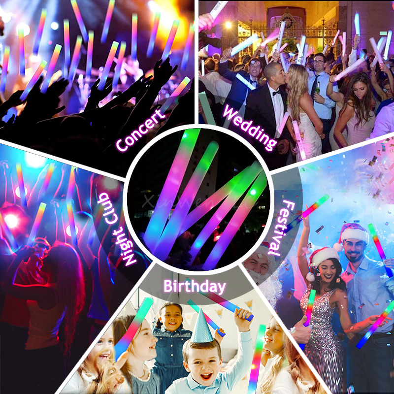 60Pcs Blue LED Glow Bulk Colorful LED Glow Sticks Foam Stick Cheer Tube Dark Light Birthday Wedding Party Supplies