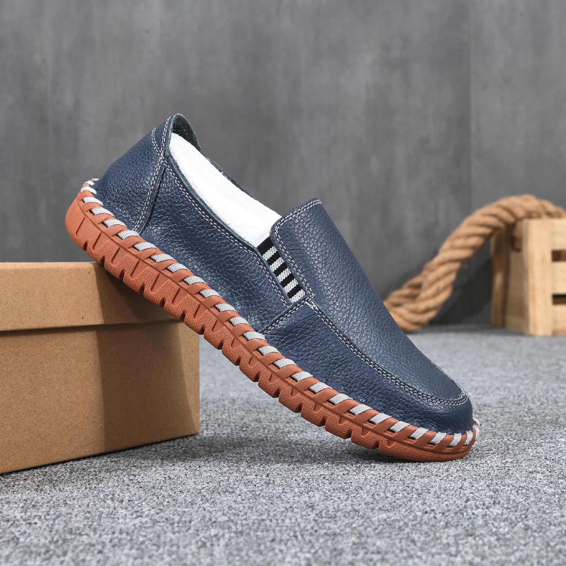 2024 Men's breathable casual driving top layer cowhide beanie Genuine leather slip-on shoes for lazy people 0328d