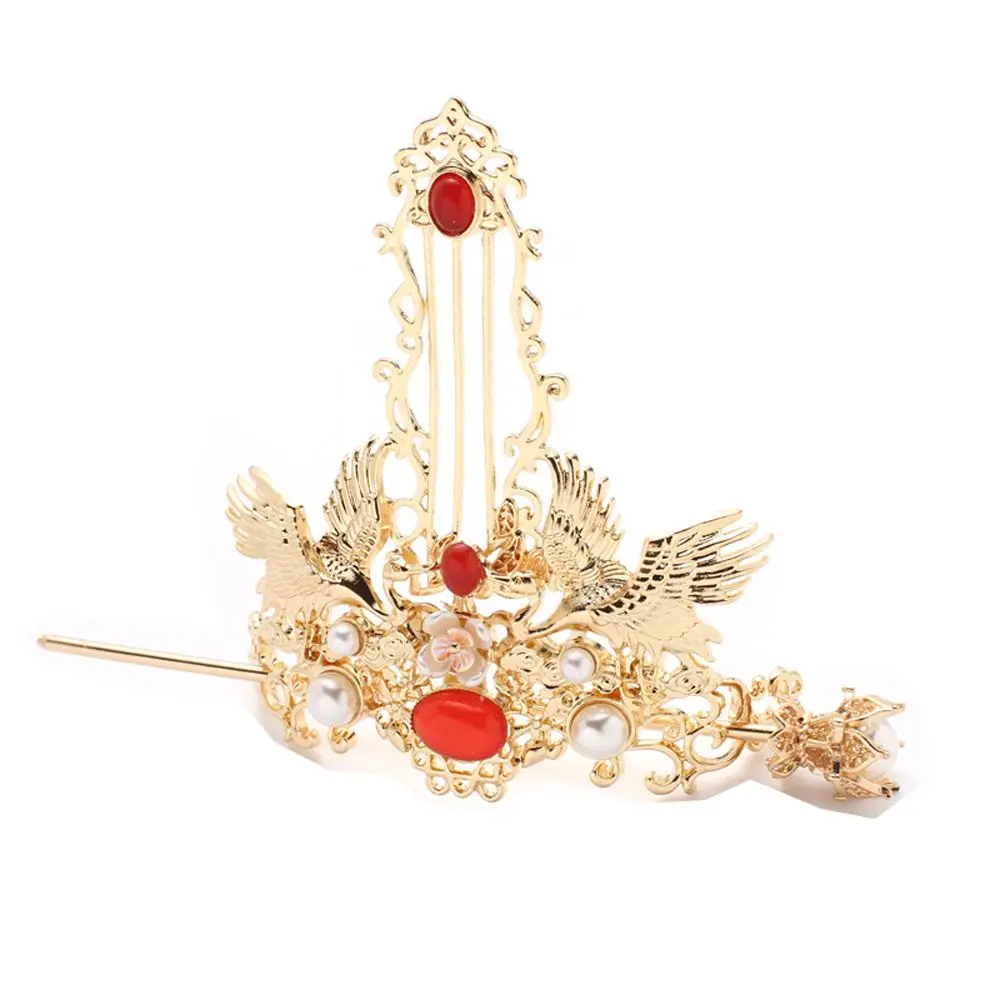 New Ancient Style Hair Crown Chinese Hanfu Hairpin Gem Crane Simple Hair Stick For Bride Wedding Temperament Hair Accessories