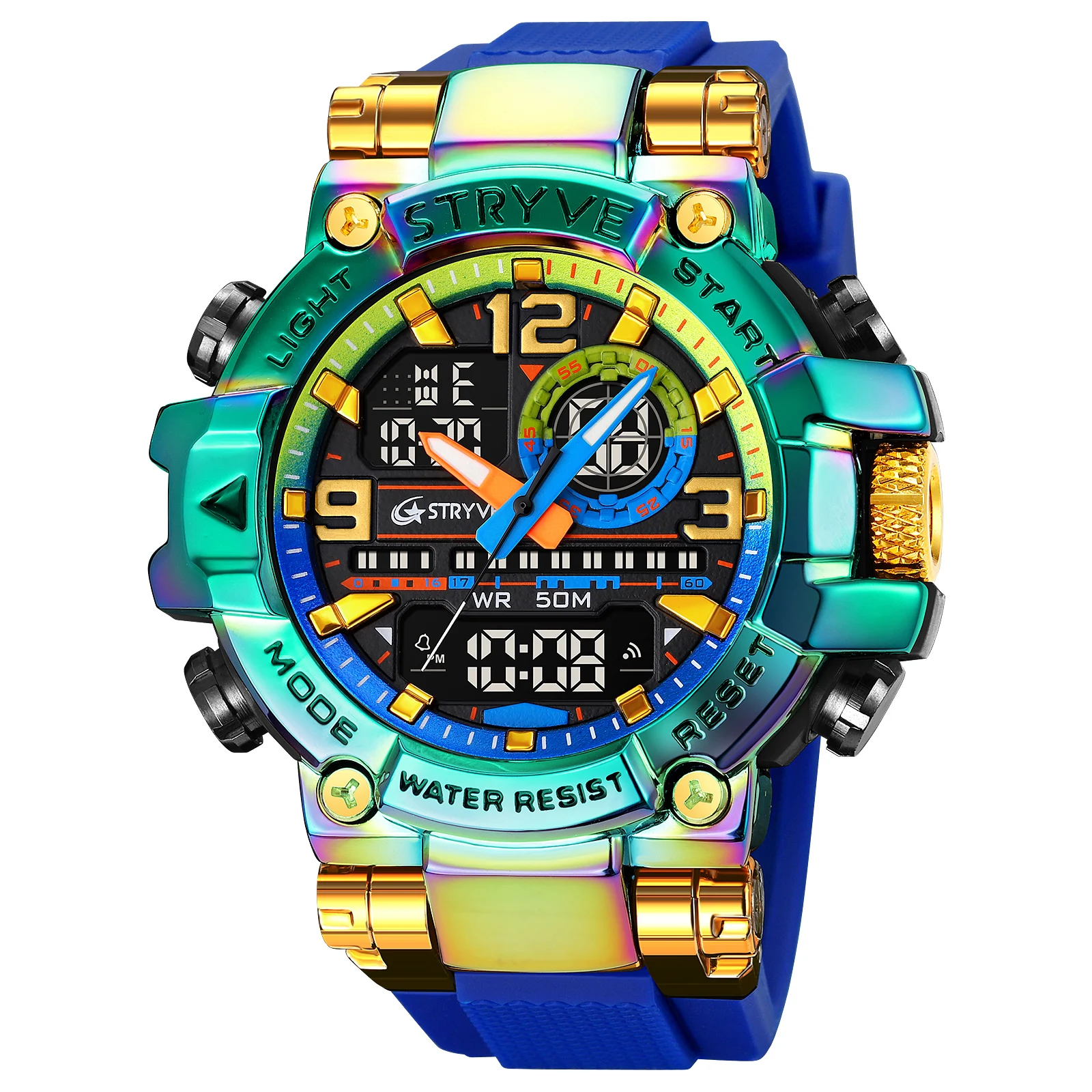 STRYVE Dual Display Men Watches Waterproof Sports Watch Military Man Alarm Stopwatch Quartz Wristwatch Male Digital Clock S8025