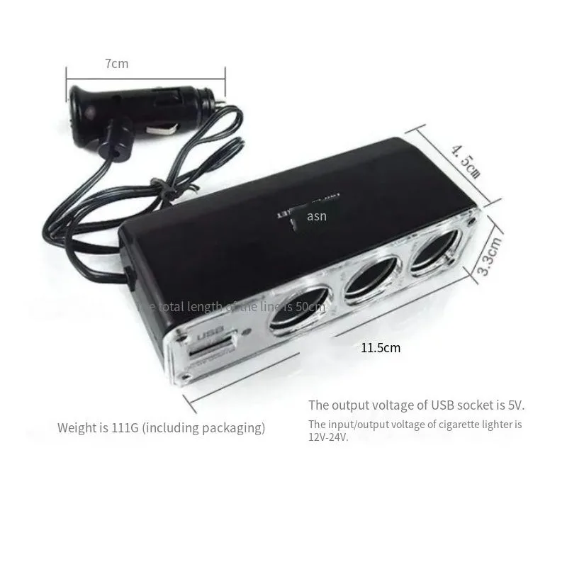 12V/24V Car Cigarette Lighter Splitter Car Charger Car Power DC Outlet Adapter with USB Charging Port and Bluetooth Receiver
