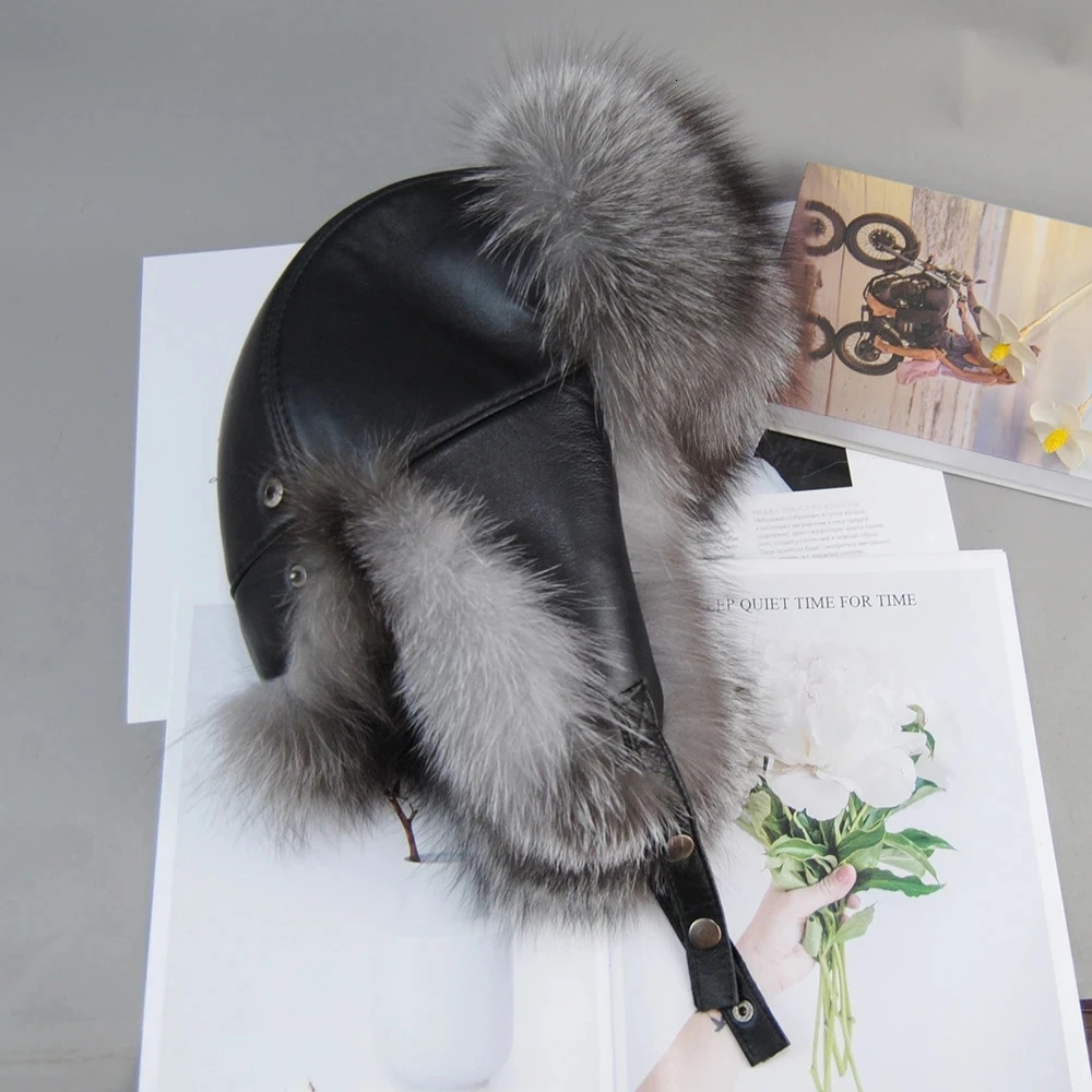 Leisure Warm Soft Russian Mens True Fox Fur Bomber Hat Winter Mens True Fox Fur Hat 100% Natural True Fox Fur Hat 241031